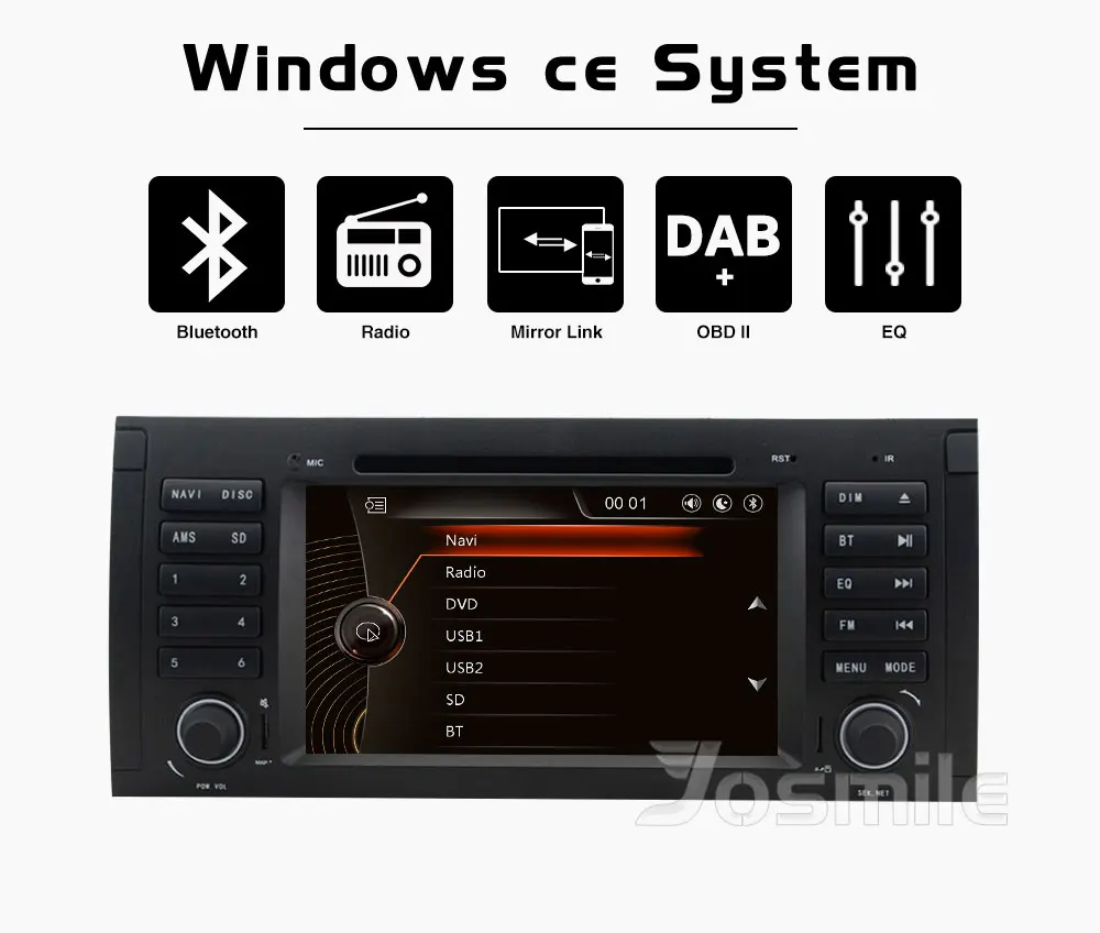 Clearance Josmlie 1 Din Car DVD Player For BMW E39 BMW X5 E53 M5 Audio Radio Multimeida GPS Navigation System Touch Screen Head Unit DAB+ 0