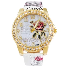 MJARTORIA Rhinestone Women Watches Flower Luxury Ladies Clock Wristwatches Leather Causal Dress Quartz Watch Bracelet Watches