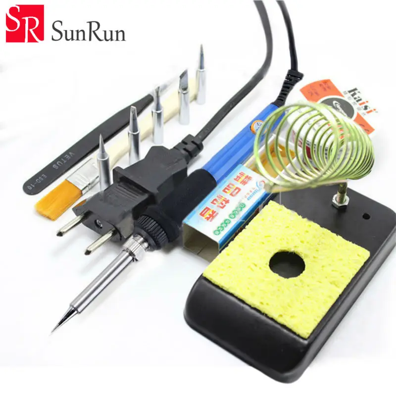 

60W 110V/220V EU Electric Adjustable Temperature Welding Solder Soldering Iron Welding Tool with 5pcs Iron Tips + Tin wire