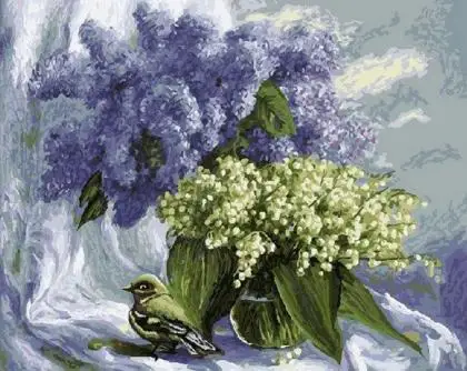 bird lilac and lily of the valley pictures painting by numbers painting and calligraphy diy coloring by numbers on canvas[1]
