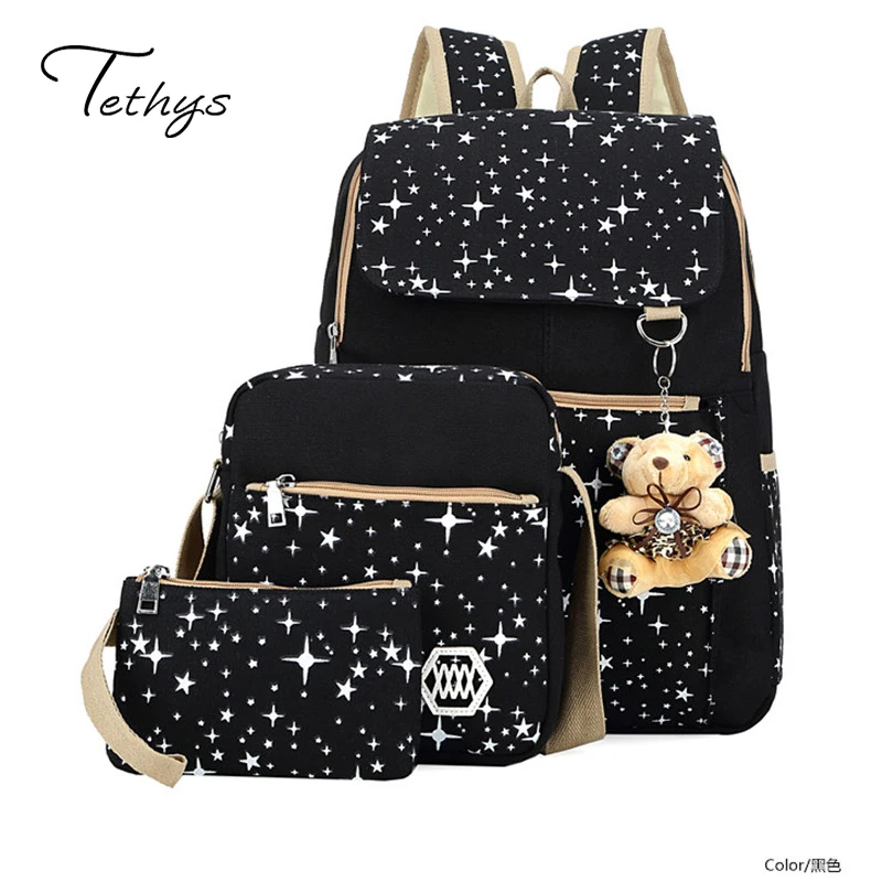

Fashion Composite Bag Preppy Style Backpacks For Teenage Girls High Quality Canvas School Bags Cute Bear 3 Set Backpack Female
