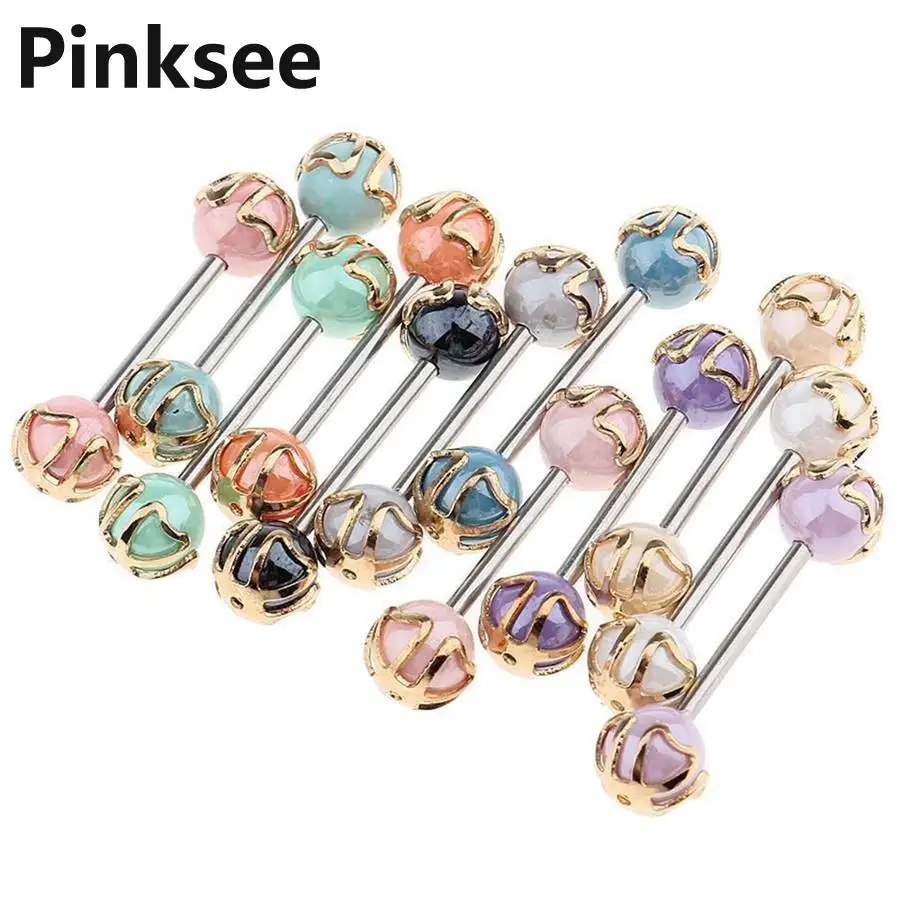 

1PC Colorful Ball Tongue Nipple Bar Ring Barbell Piercing 16G Surgical steel Ear Cartilage Body Jewelry 12 Colors Wholesale