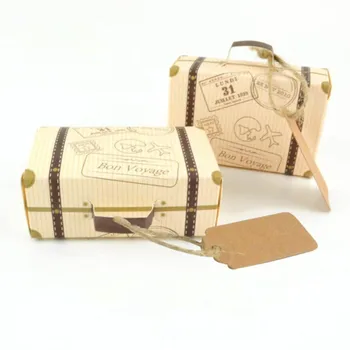 

50pcs/set Creative Mini Suitcase Design Candy Gift Box Packaging Carton Chocolate Box Wedding Gift Box with Card for Event Party