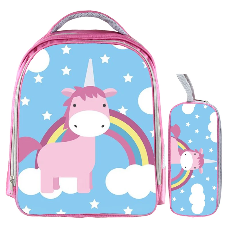 2pcs Unicorn 7 13-дюймовый рюкзак с единорогом радуги рюкзак для наездника, детские школьные рюкзаки для девочек детский сад детские сумки карандаш комплекты с сумкой - Цвет: 2pcs Unicorn 7