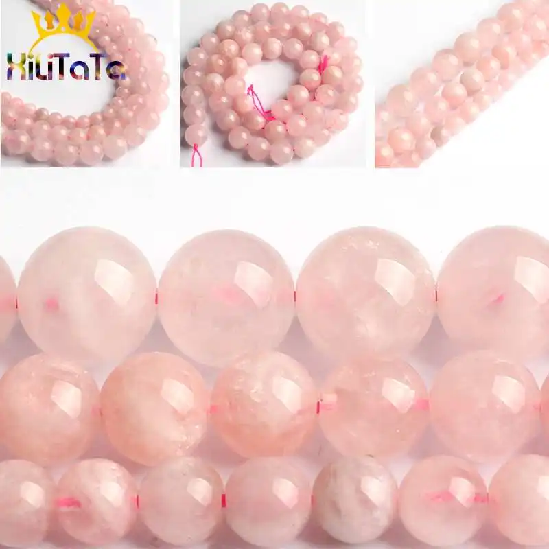 Round Madagascar Natural Pink Rose Quartz Crystal Loose Beads Jewelry Making 15" 