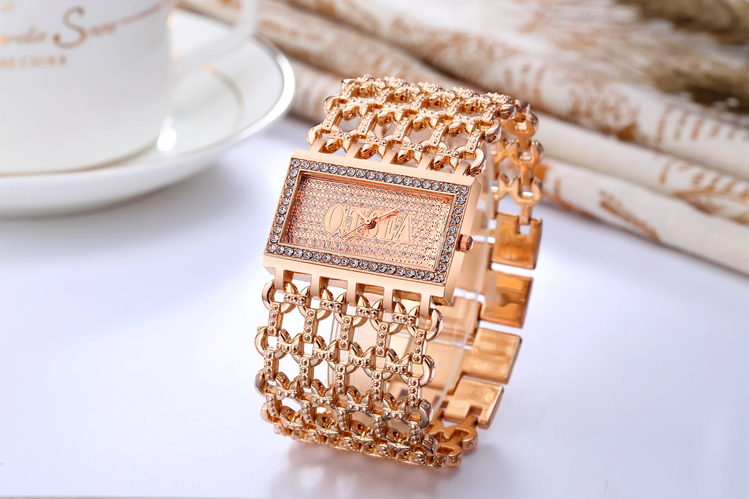 Роскошные O. T. SEA брендовые позолоченные часы женские элегантные Стразы платье кварцевые наручные часы Relogio Feminino 2103