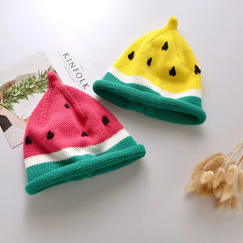 

1 New Brand Watermelon Hat Knit Beanie Lovely Cap Winter Knitted Woolen Hats Toddler Child Kids Baby Boys Crochet Girls Cap