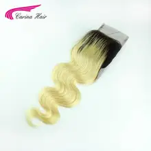 Two tone ombre blonde body wave lace closure T1b/613 free parting hairline Brazilian human hair lace top closure free shipping