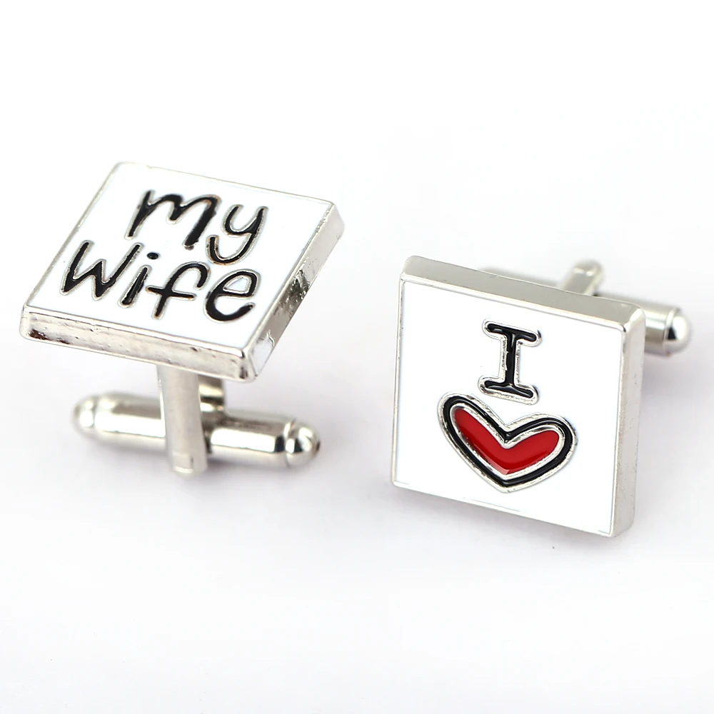 

High Quality male shirt cufflinks I LOVE my wife Creative Personality Jewelry sleeve buttons Bjoux men