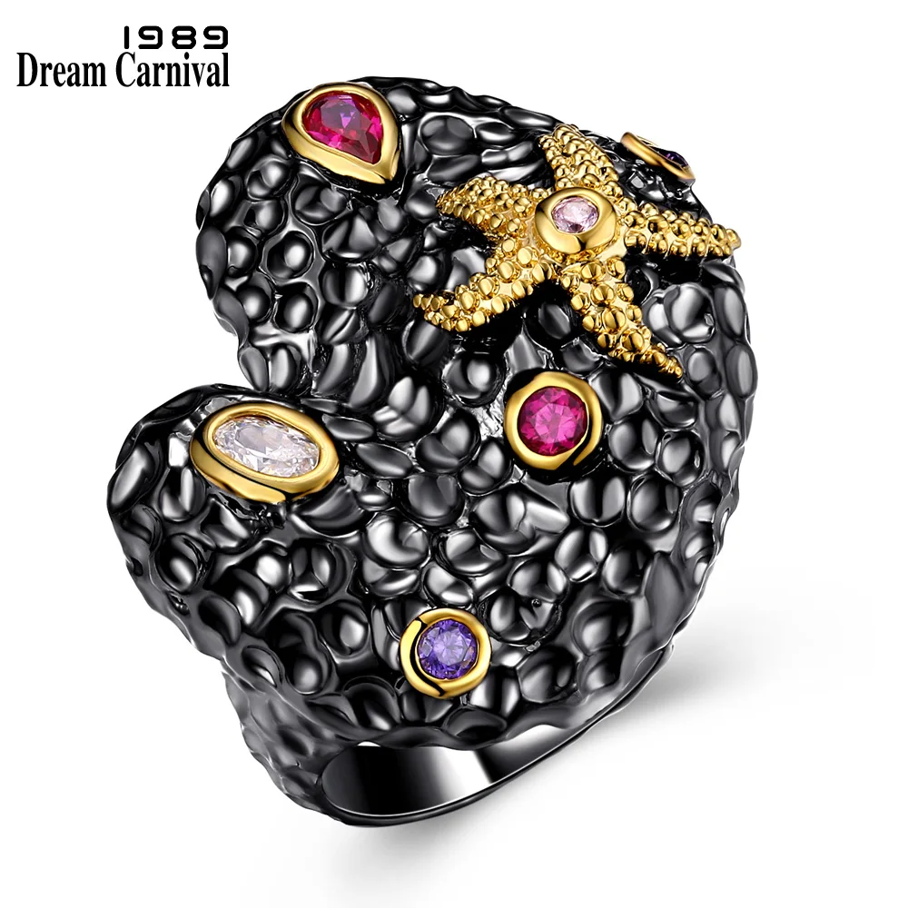 

DC1989 New Look Women fashion Rings Amethyst & Siam&Clear Cubic Zirconia Bezel Setting 18K Gold & Black Plated