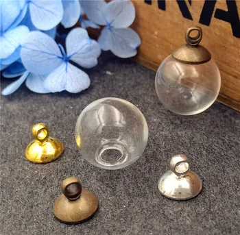 

5sets 14x4mm ball glass globe with 8mm cap set glass vial pendant DIY jewelry accessories glass necklace pendant