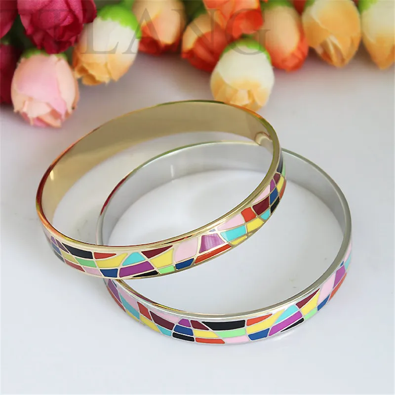 

1.0cm Width Rainbow Colorful Lines Style Enamel Jewelry Bangle