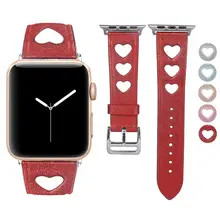BOX-W For Apple Watch Band Girls, Leather Watchband Unique Heart Design Strap Female Cuff Bracelet for iWatch Series 4 3 2 1