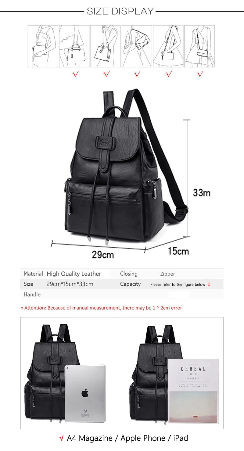 Женский рюкзак, Высококачественная кожаная школьная сумка для леди, Большой Вместительный женский рюкзак для путешествий, повседневные сумки через плечо