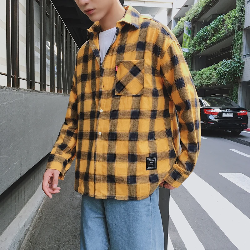 Мужские фланелевые рубашки с длинным рукавом 5xl желтая клетчатая рубашка буйвола корейская мода высокое качество хип хоп Уличная одежда CS08