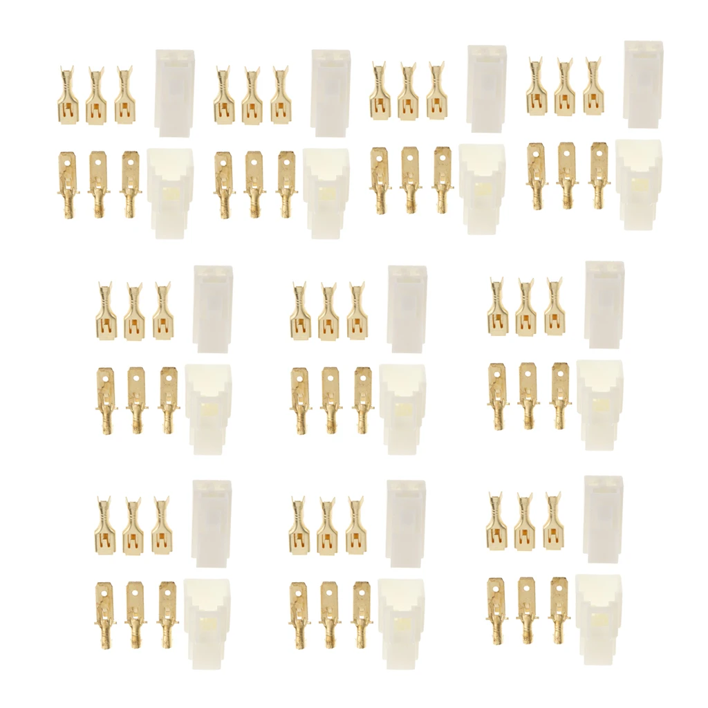 10 Kits Car Male Female 3 Way Pin 6.3mm Locking Connectors Plug Socket