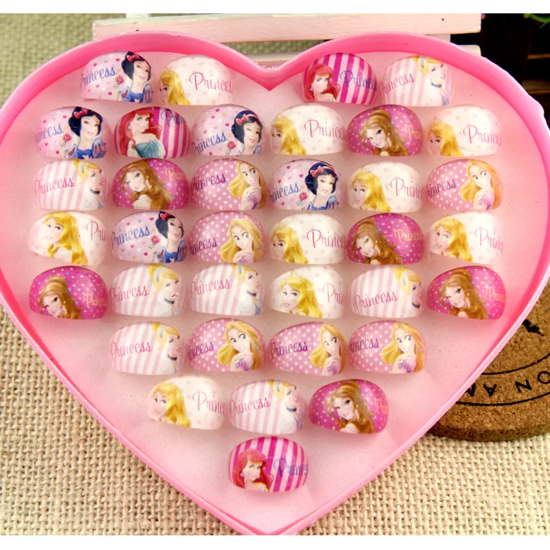 

36pcs Disney cartoon Frozen children ring box girl birthday gift Elsa doll accessories cosmetic ring kid princess fashion toy