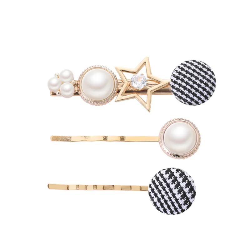 Kymyad 3Pcs/ Set Korea Fashion Metal Hairpins Imitiation Pearl Beads Hair Clips Bobby Pin Barrette Hairpin Hair Accessories - Metal color: 7