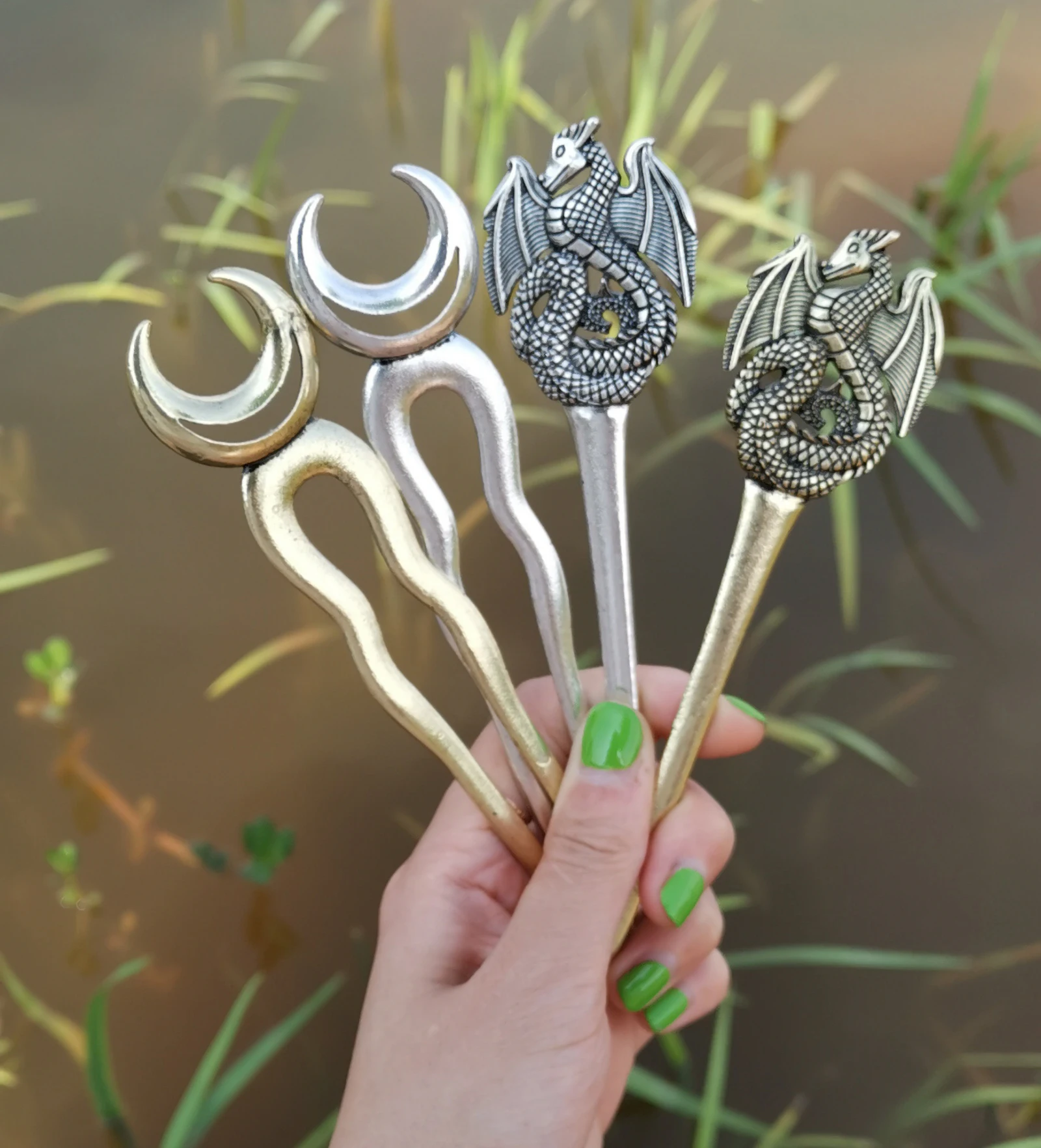 Винтажные шпильки для волос Wicca шпилька с полумесяцем драконом викингом эпохи