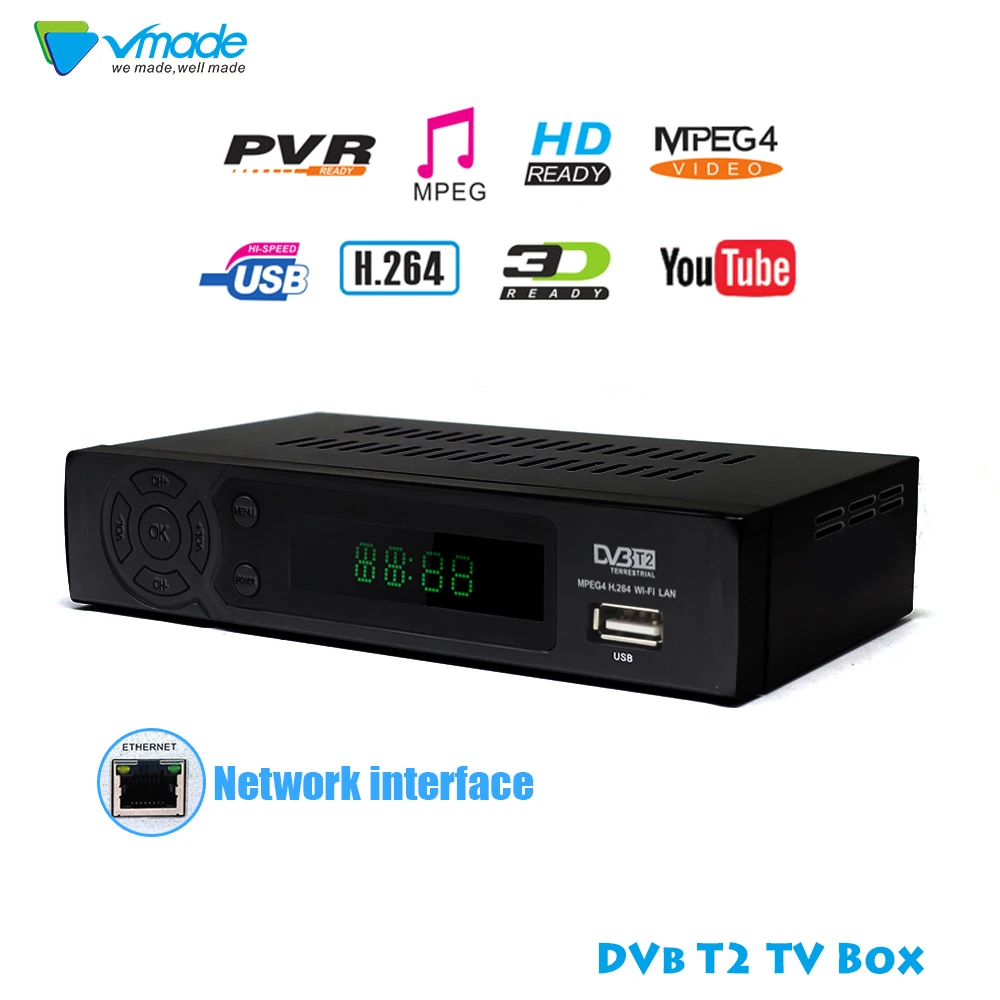 Vmade полностью HD DVB T2 цифровой наземный ТВ приемник тюнер Встроенный сетевой