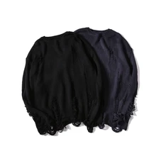 Men Casual Hole Sweaters Knitted Pullover Streetwear Loose Autumn Winter Solid Color Clothing