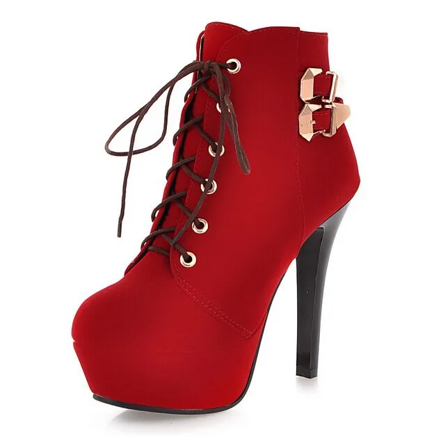 New 2014 Women Platform High Heels Ankle Boots Fashion Round Toe Lace Up Buckle Decoration Motorcycle Ladies In From Shoes On New 2014 Women Platform High Heels Ankle Boots Fashion Round Toe Lace Up Buckle Decoration Motorcycle Ladies In From Shoes On