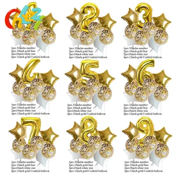 

9pcs 32inch Number balloons Gold silver confetti latex balloon black digital balloons Star Helium Foil Ballon Party decor shower