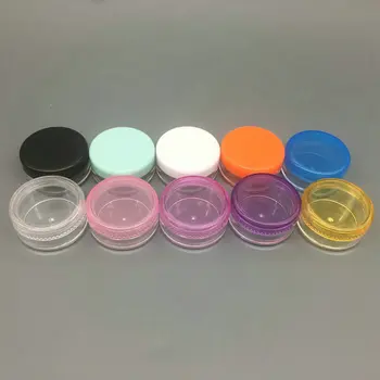 

Hotsale Cheap 100pcs 5ml 5g mini round plastic clear cosmetic loose power jars cute cosmetic jars plastic (10colors lids)