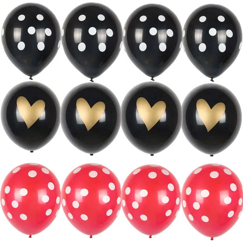 Black Heart Set 12 шт божья коровка черные красные белые пятна латексные шары волнистые точки Globos Микки Минни на день рождения свадебные в горошек шары вечерние Декор - Цвет: Black Heart Set