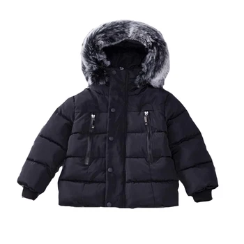 

Toddlers Winter Parka For Girls Boys Clothes Thick Fur Collar Jackets For Boys Baby Cotton-Padded Outerwear Unisex Warm Tops 12M