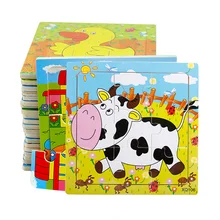 Dental House Baby Wooden Toys 9Pcs Puzzles Cute Cartoon Animals Vehicles Jigsaw Puzzle Early Educational Christmas for Children