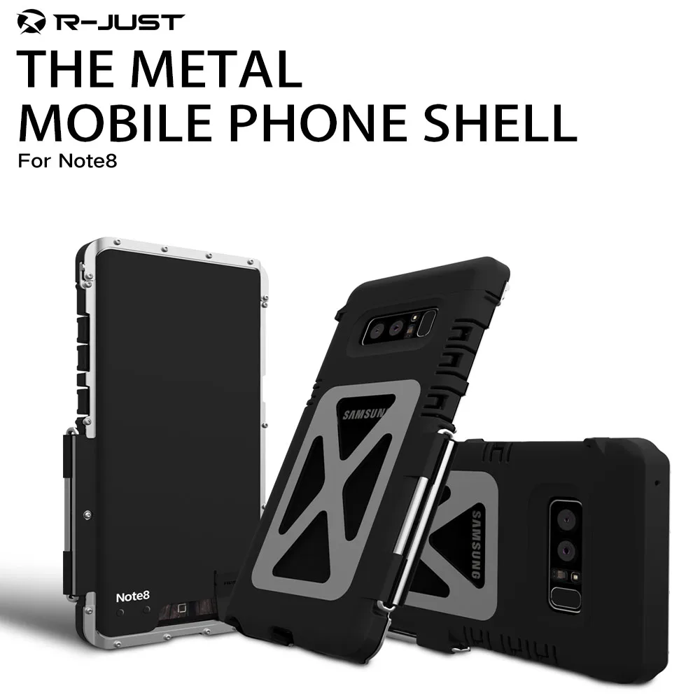 

R-JUST Stainless Metal Flip Case For Samsung Galaxy Note 9 Note 8 S8 Plus S9 S9 Plus Armor King Shockproof Cover Shell