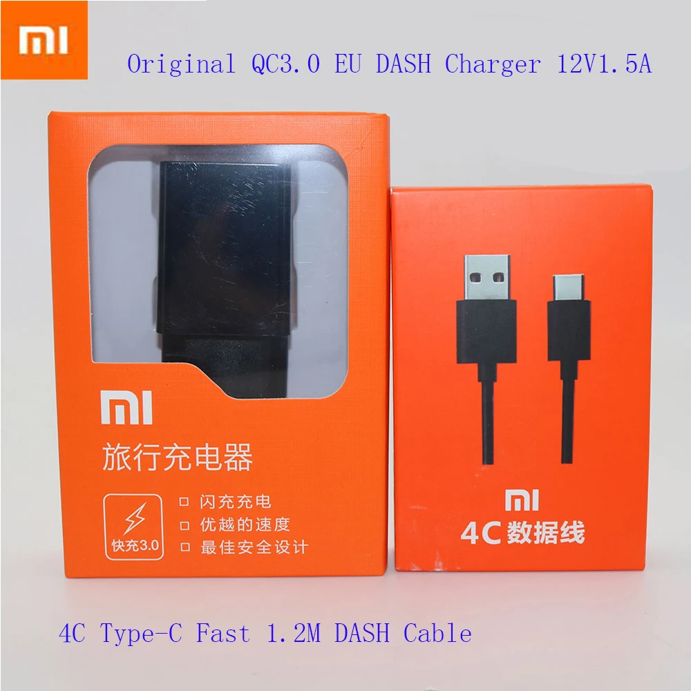 

Original XIAOMI QC3.0 Fast Charger Adapter & Type-C Data DASHCable for Mi6 5x Mix2 Note2 A1 Note3 EU Fast Charger 12V/1.5A,9V/2A