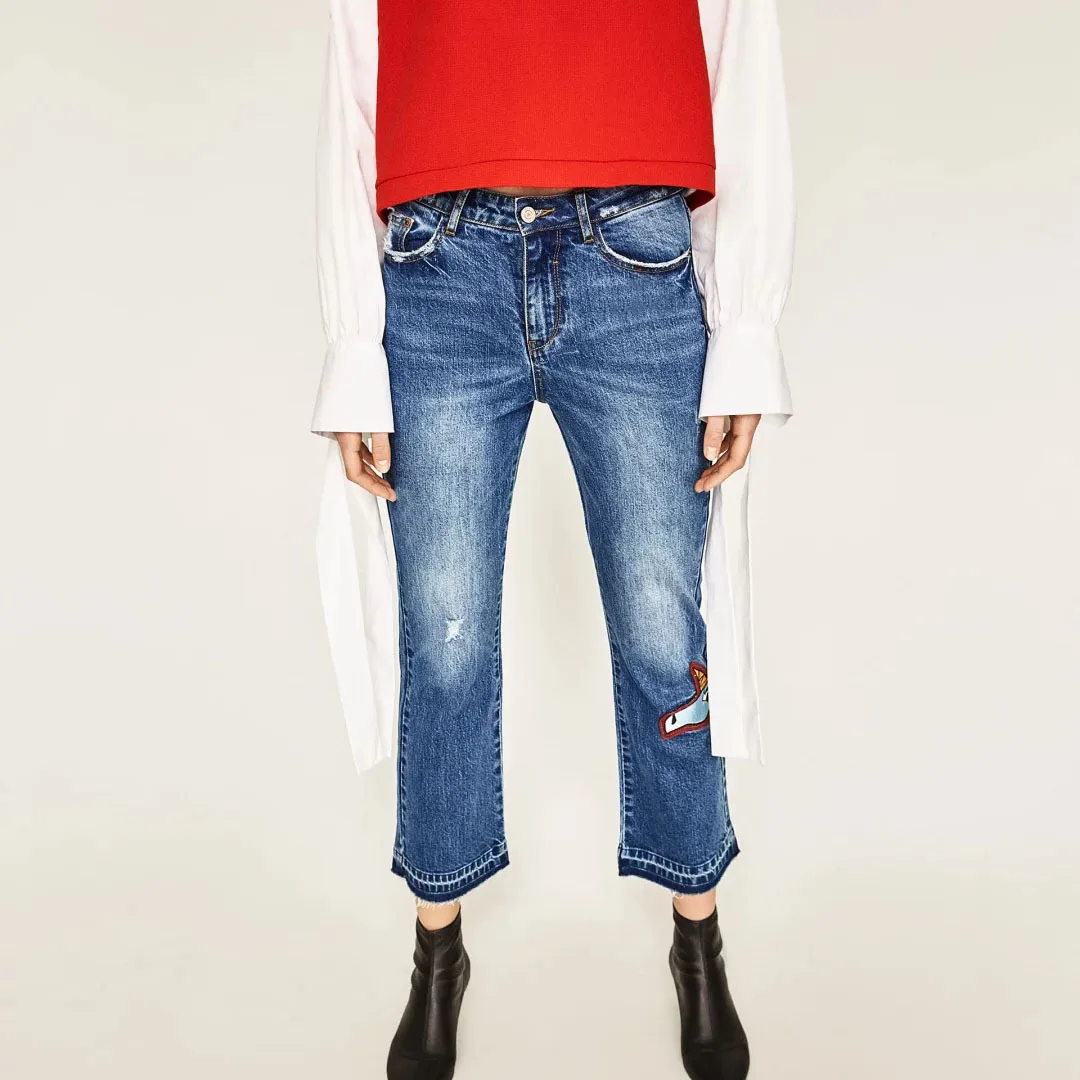 

A314W12 Europe and the United States in the spring of 2017 new Unicorn cloth Mini horn jeans 7015