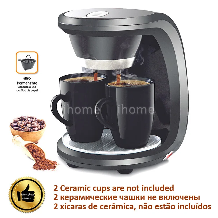 High Quality 2 Cups Black Color Coffee Machine American or Nescafe Drip Coffee Maker Machine Home Kitchen DIY Cafe Device