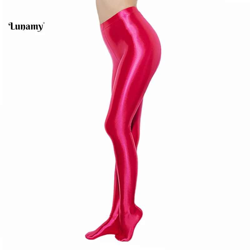 Lunamy 2019 Glitter Pantyhose Rose Red Sexy Satin Glossy Stockings Shiny Trousers Japanese High 