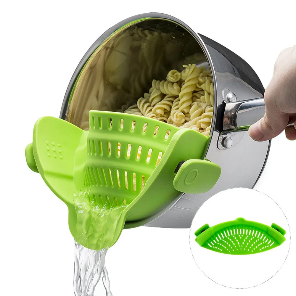 

FDA Approved Silicone Clip-on Colander Pan Pot Strainer Perfect for Draining Pasta Washing Vegetables Leakage Kitchen Gadget