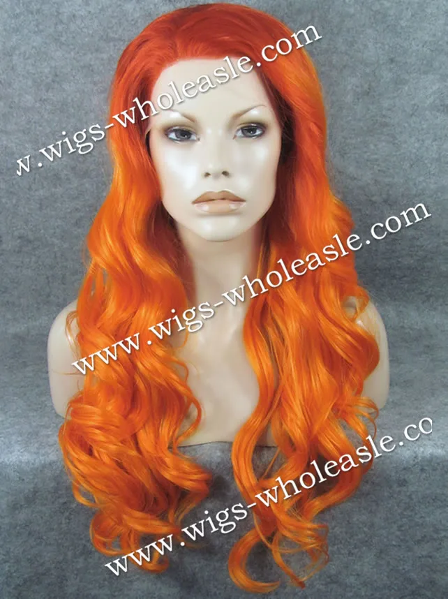

Drag Queens Heat Resistant Wig Orange Ombre Two Tone Long Wavy Synthetic Lace Front Wig