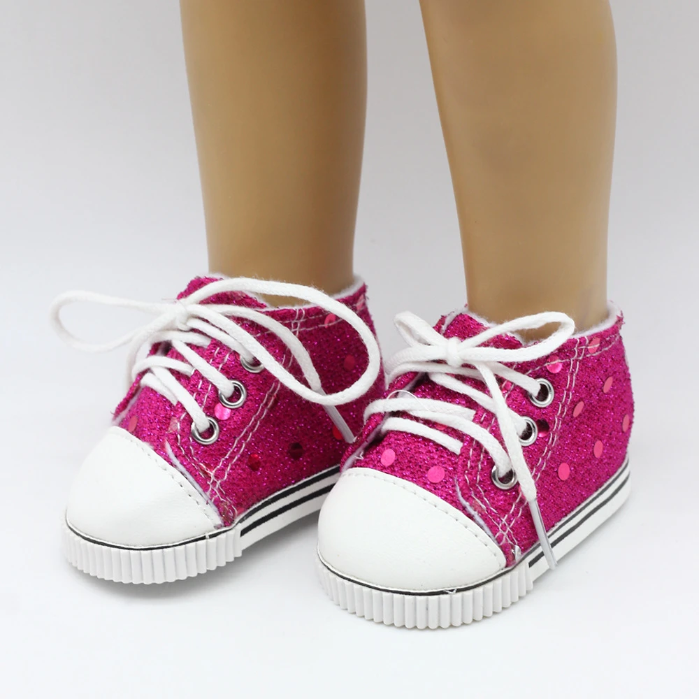 American Girl Poupée Chaussures de Couleur Pourpre Brillant Polk Dot De Tennis Chaussures pour 18 