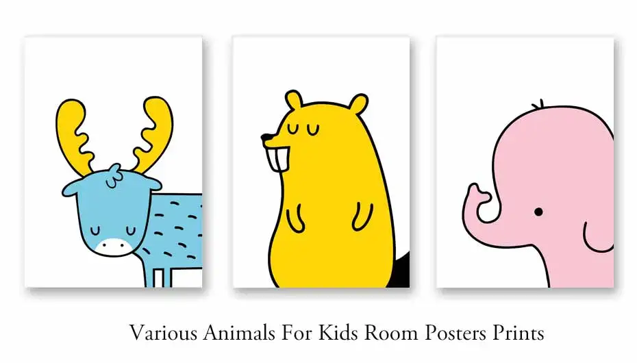 Colorful Cartoon Animals Flamingo Bear Posters Prints Cute Dinosaur Lion Canvas Painting Decoration For House Kid Room Wall Art  (3)