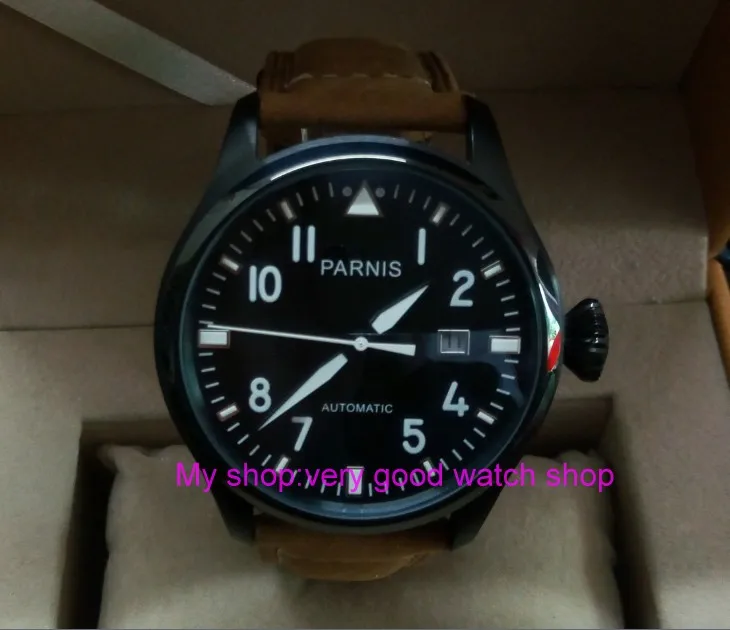 

47mm PARNIS Automatic Self-Wind Mechanical movement men's watch Black dial PVD case luminous Mechanical watches zdgd112a