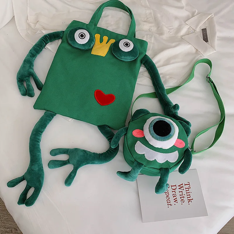 

Funny joy New green bag cute cartoon canvas messenger bgas toy monster power mini kawai handbag for girls lovely wallet Designer