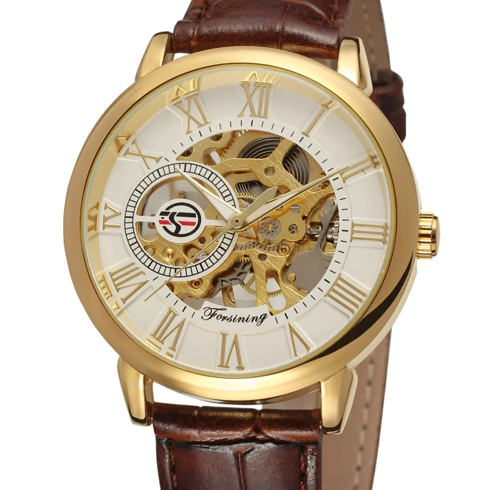 

Forsining Men's Watch High-end Mechanical Hand Wind Skeleton Leather Strap Reloj De Lujo Dress Casual Wristwatch FSG8099M3G1