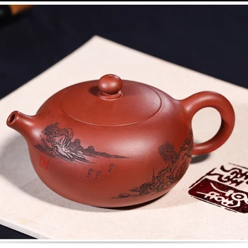 

220ML Yixing Vintage Authentic Purple Clay Teapot Chinese Kung Fu Tea Set Raw Ore Dahongpao Pot 9 Holes Filter Black Tea Kettle