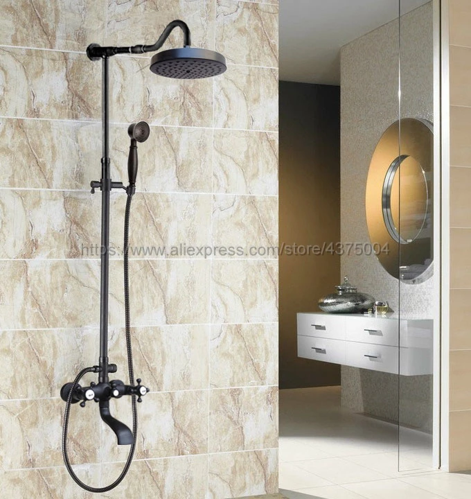 Oil Rubbed Bronze Wall Mounted Rainfall Bath Shower Faucet Swivel Tub Taps Bathroom Shower Mixers with Handshower Nhg607