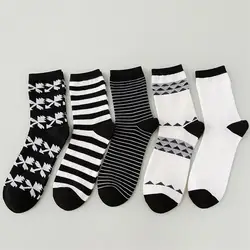 La MaxPa 5 пары мужских носков новые ретро классические черные и белые хлопковые носки креативные носки оптовая продажа мужские wo носки k1046