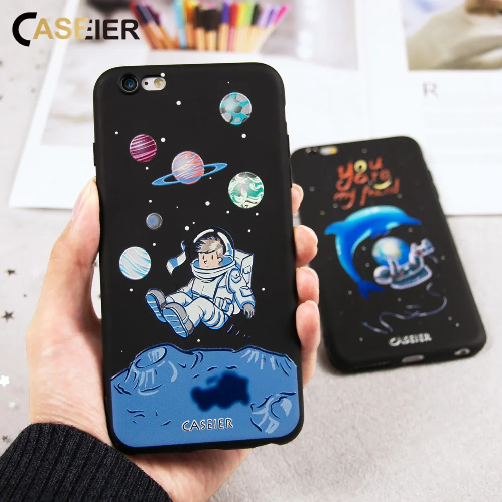 Caseier чехол для телефона iPhone 6 S 7 8 Plus крышка 3D рельеф пространство Мягкий
