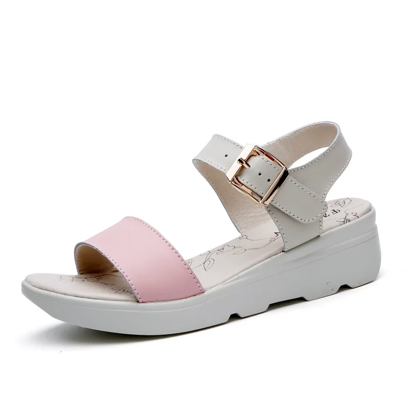 

new summer leather platform sandals thick bottom wedges female round toe waterproof women shoes