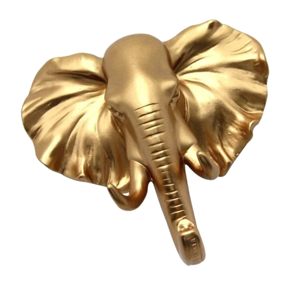 Wall Mount Animal Head Hook Resin Hanger Holder Decor Gold #2 Elephant