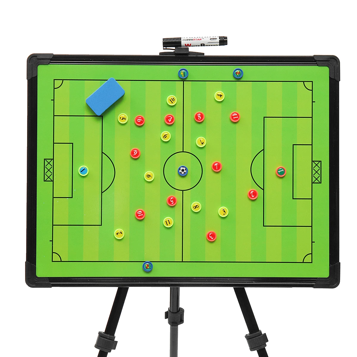 

Professional Football Tactical Coaching Board Bump-proof Rubber Corners Training Guidance Magnetic w/ Tripod Stainless Steel+PVC